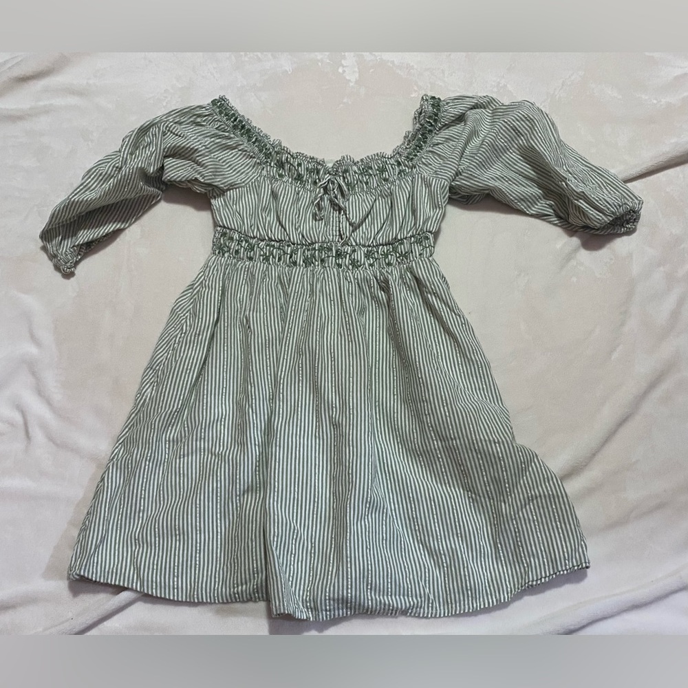 American Eagle off the shoulder green and white striped dress